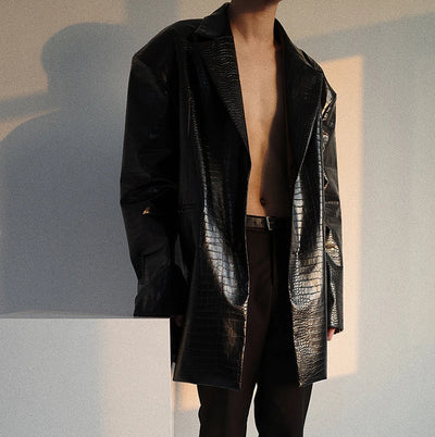 Croc Effect Faux Leather Blazer