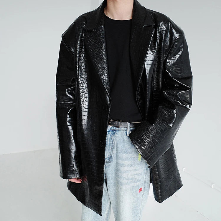 Croc Effect Faux Leather Blazer