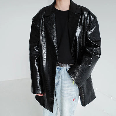 Croc Effect Faux Leather Blazer