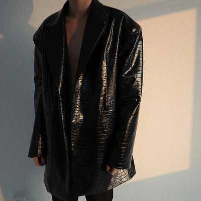 Croc Effect Faux Leather Blazer