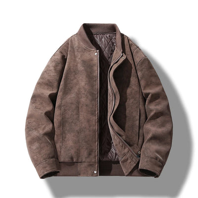 Quilted Faux Suede Bomber Jacket