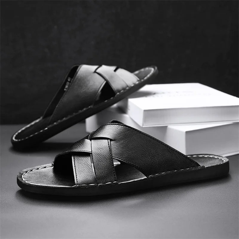 Double-Band Cow Leather Sandals