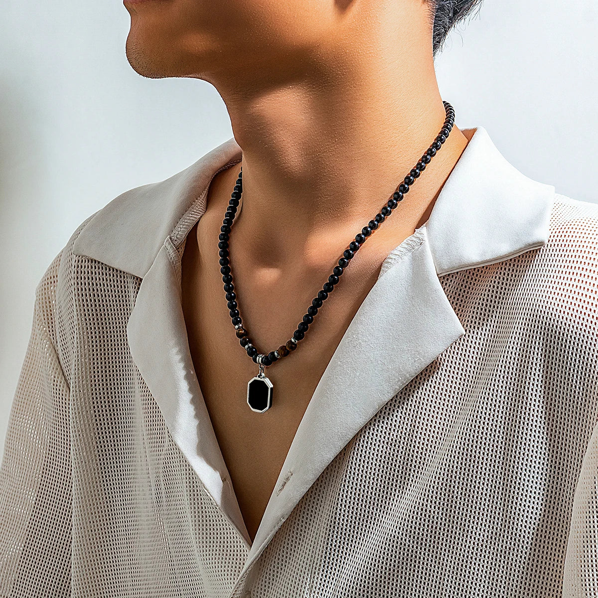 Dark Stone Charm Bead Necklace