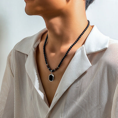 Dark Stone Charm Bead Necklace