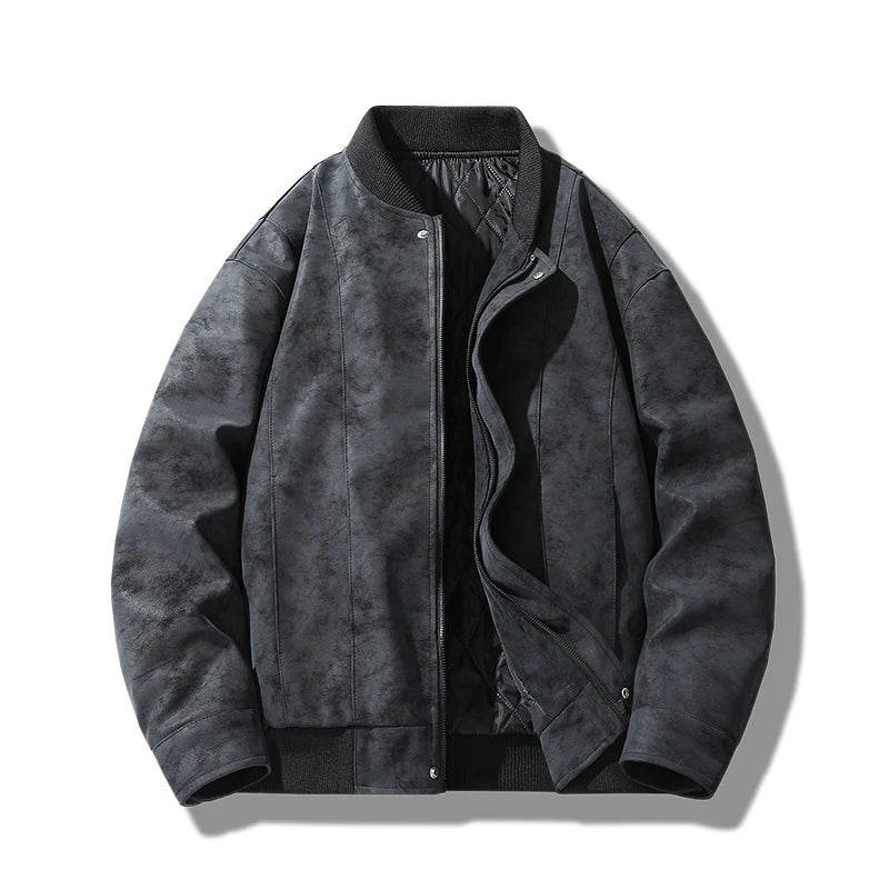 Quilted Faux Suede Bomber Jacket