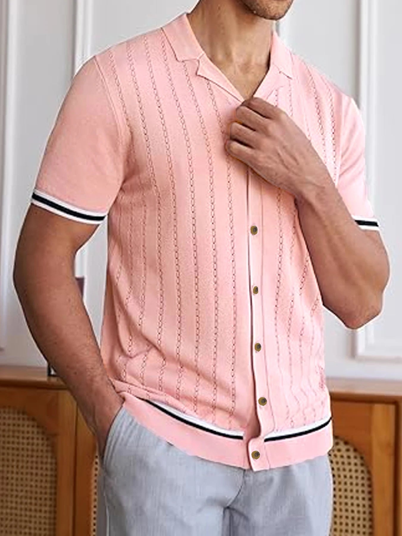 Retro Button-Up Knit Shirt