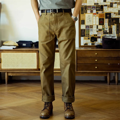 Retro Straight-Leg Workwear Pants