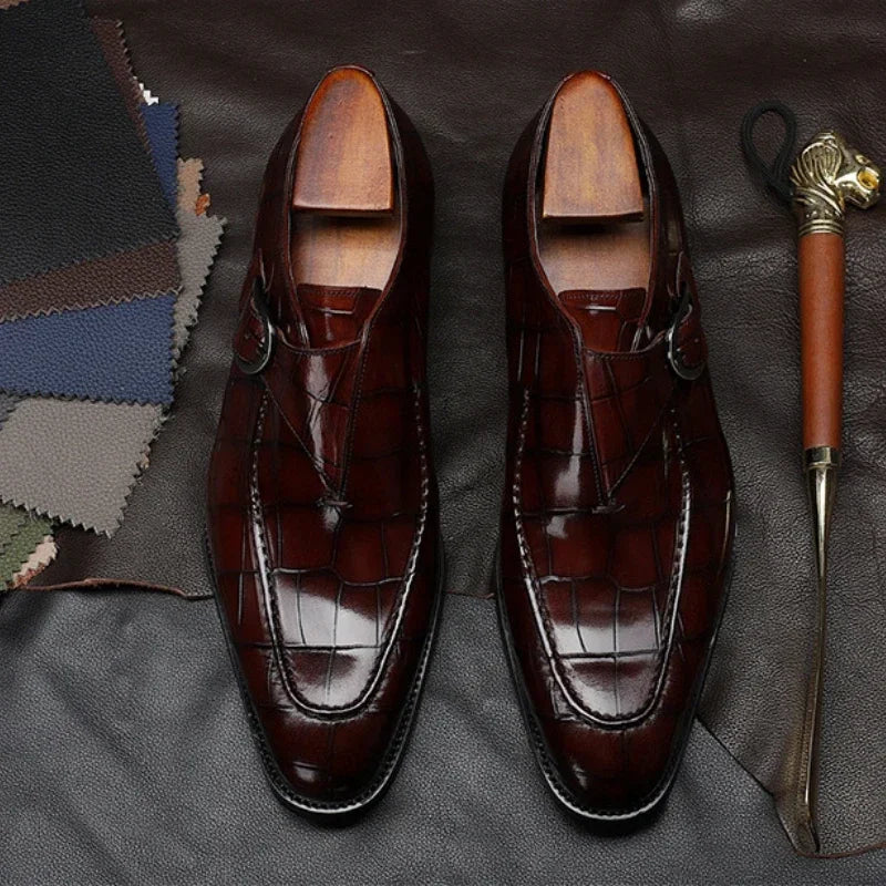 Glossy Crocodile Monk Loafers