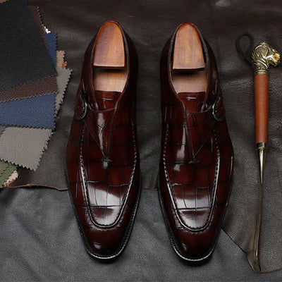 Glossy Crocodile Monk Loafers