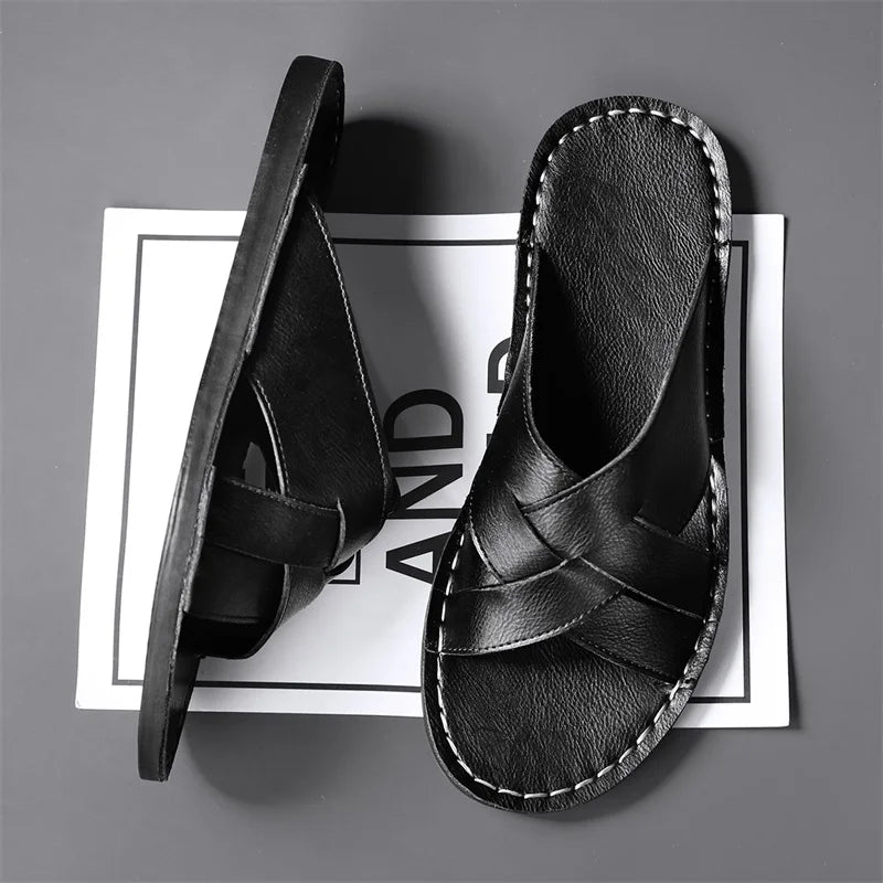 Double-Band Cow Leather Sandals