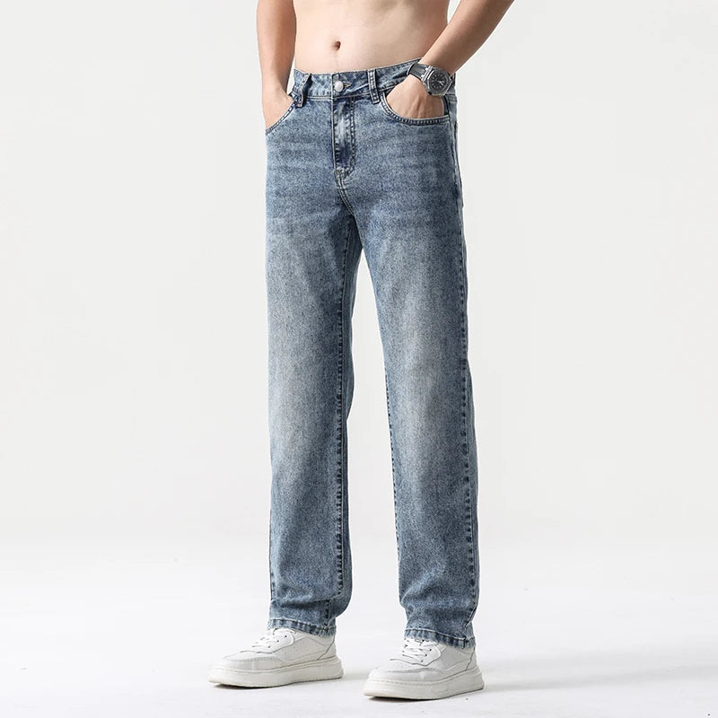 Washed Straight Denim Jeans