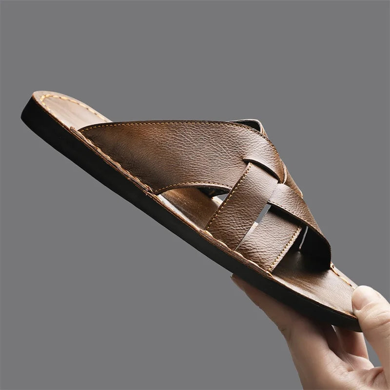 Double-Band Cow Leather Sandals