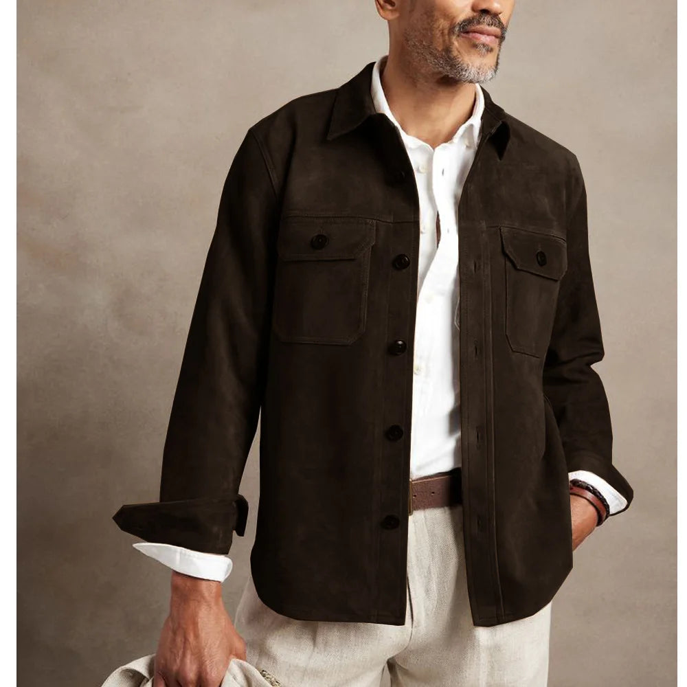 Chest Pocket Faux Suede Jacket