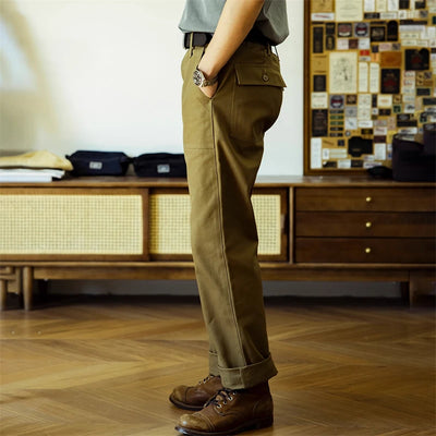 Retro Straight-Leg Workwear Pants