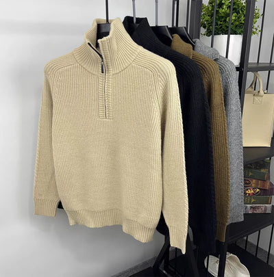 Zip Collar Ribbed Knit Sweater