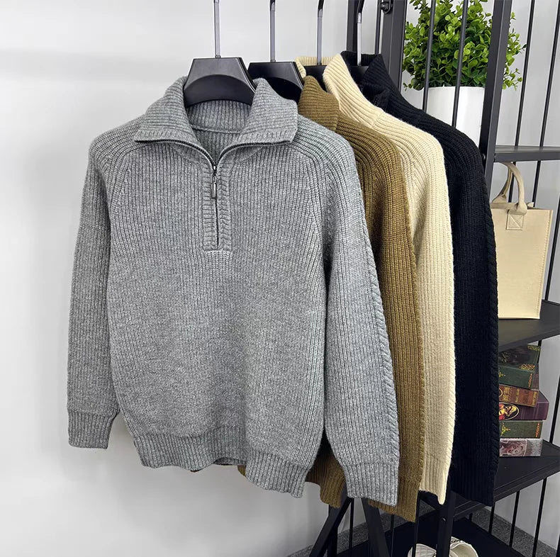 Zip Collar Ribbed Knit Sweater
