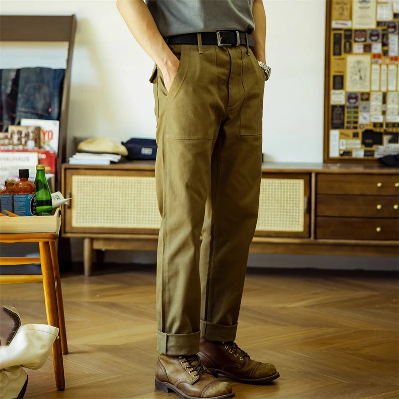 Retro Straight-Leg Workwear Pants