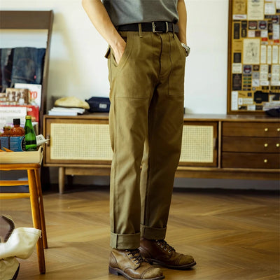 Retro Straight-Leg Workwear Pants