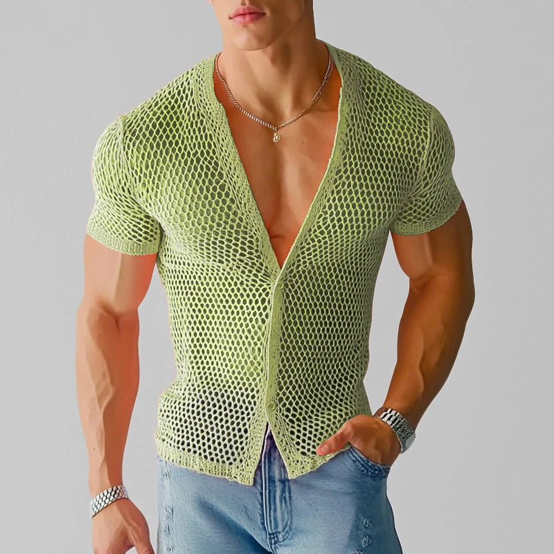 See-Through Knit Button Shirt