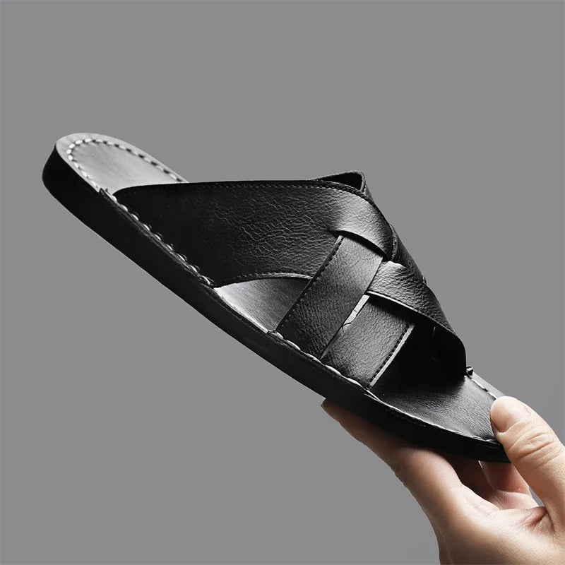 Double-Band Cow Leather Sandals