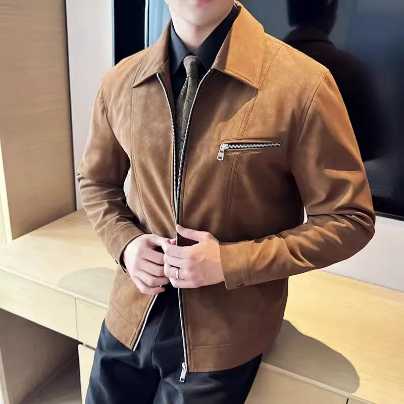 Faux Suede Office Zip Jacket