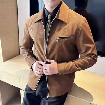 Faux Suede Office Zip Jacket
