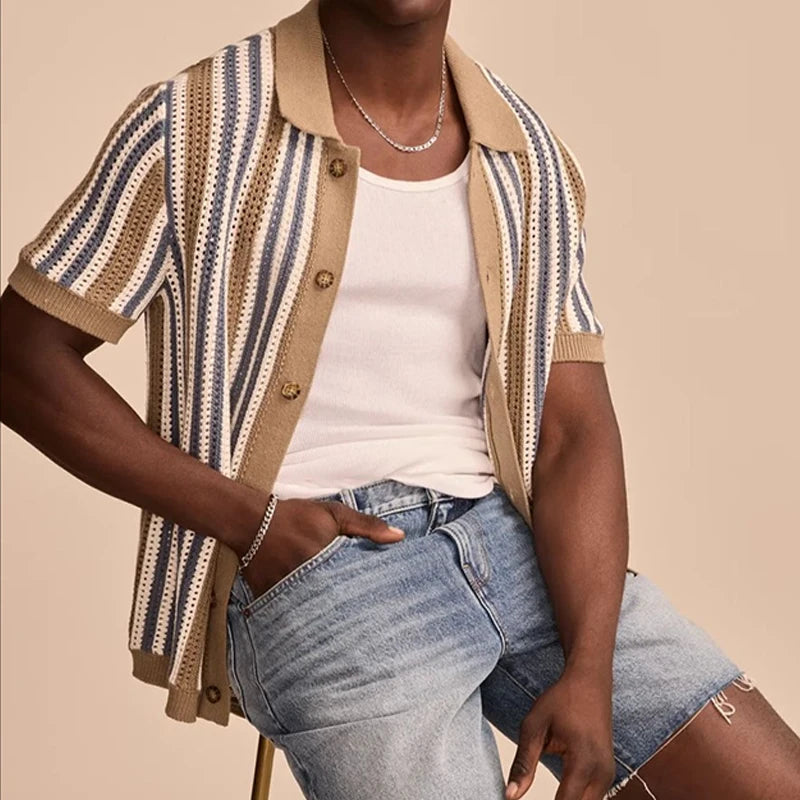 Wavy Pattern Knit Polo