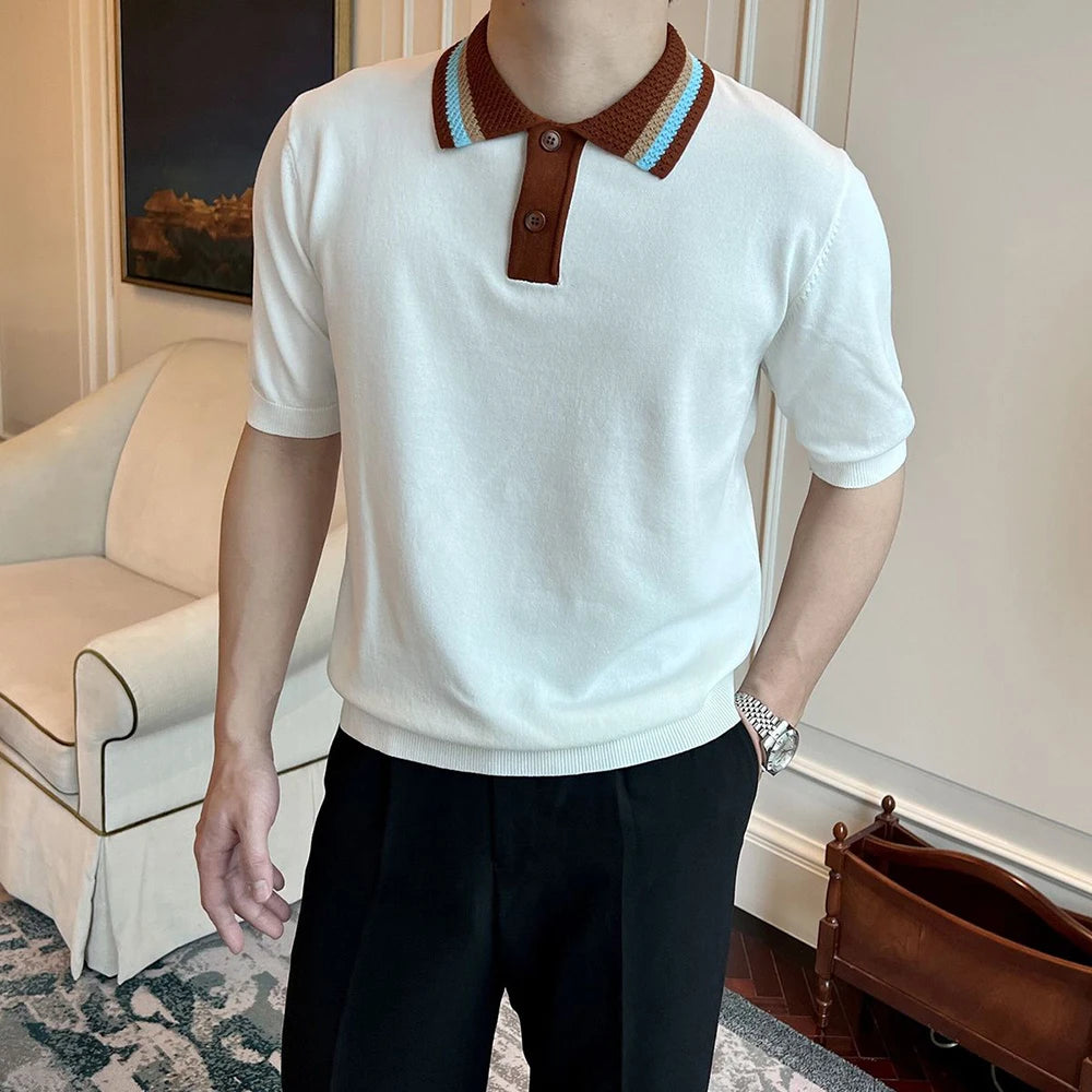 Vintage-Style Knit Polo Tee