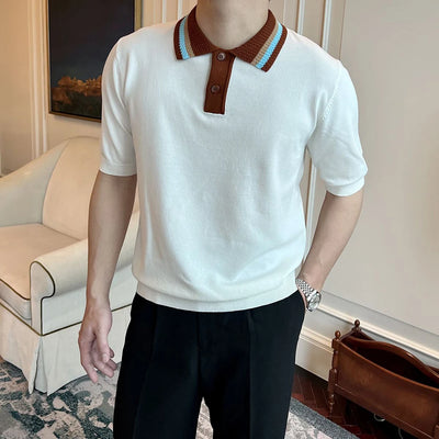 Vintage-Style Knit Polo Tee