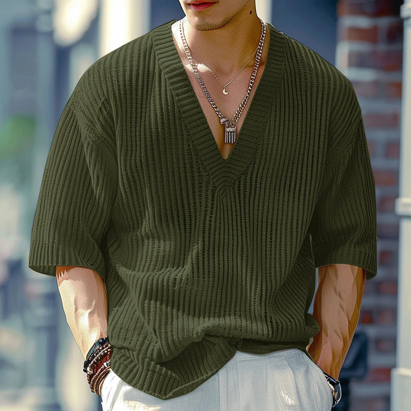 Relaxed Ribbed V Sweater