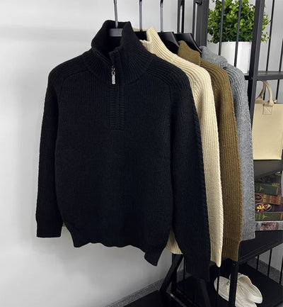 Zip Collar Ribbed Knit Sweater