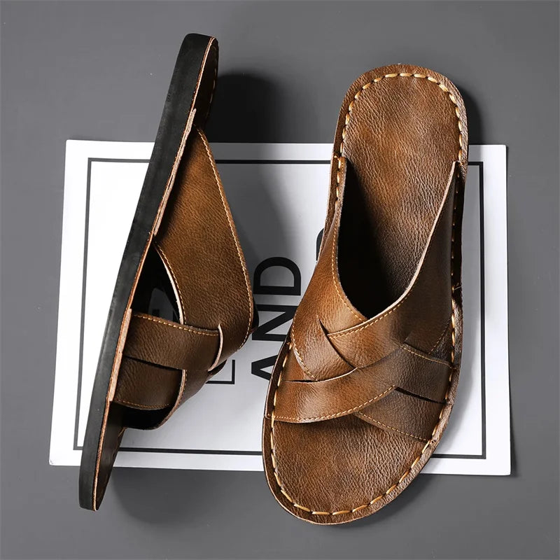 Double-Band Cow Leather Sandals
