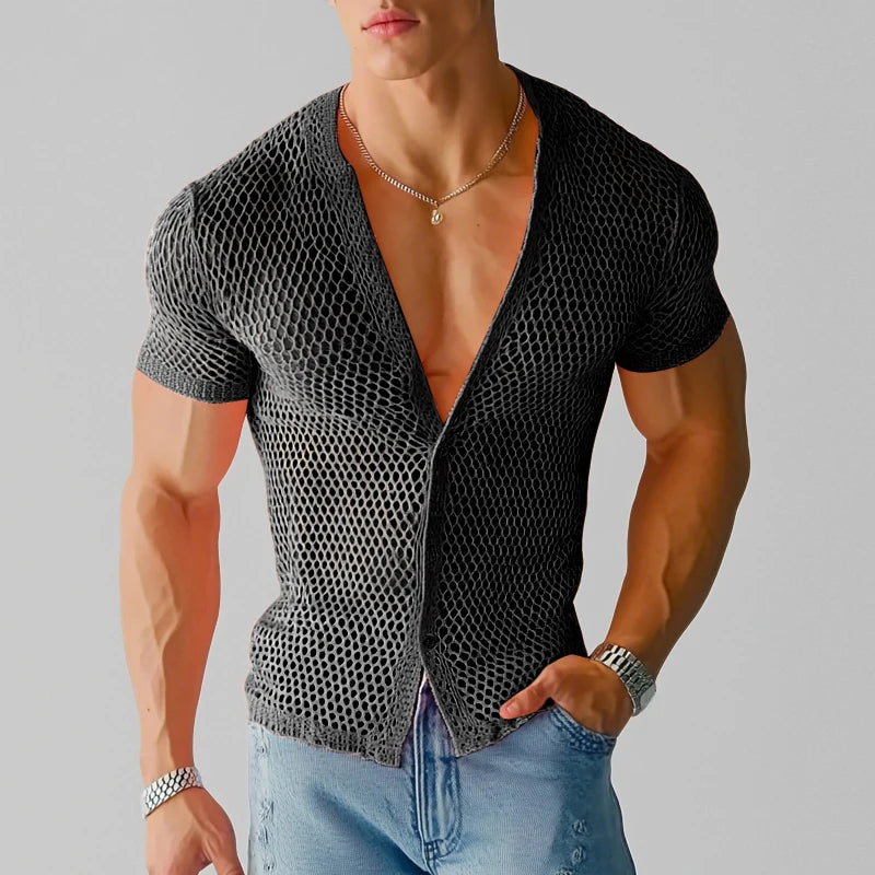 See-Through Knit Button Shirt