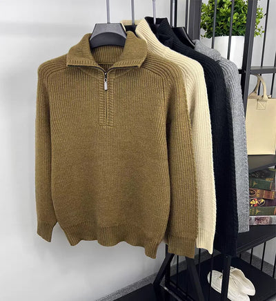 Zip Collar Ribbed Knit Sweater