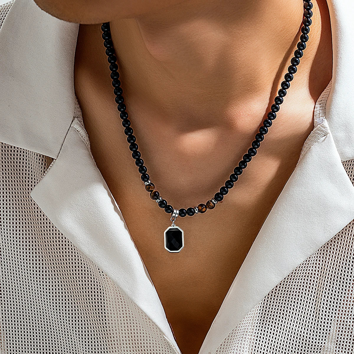 Dark Stone Charm Bead Necklace