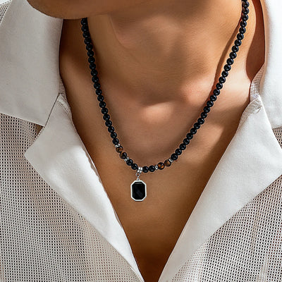 Dark Stone Charm Bead Necklace