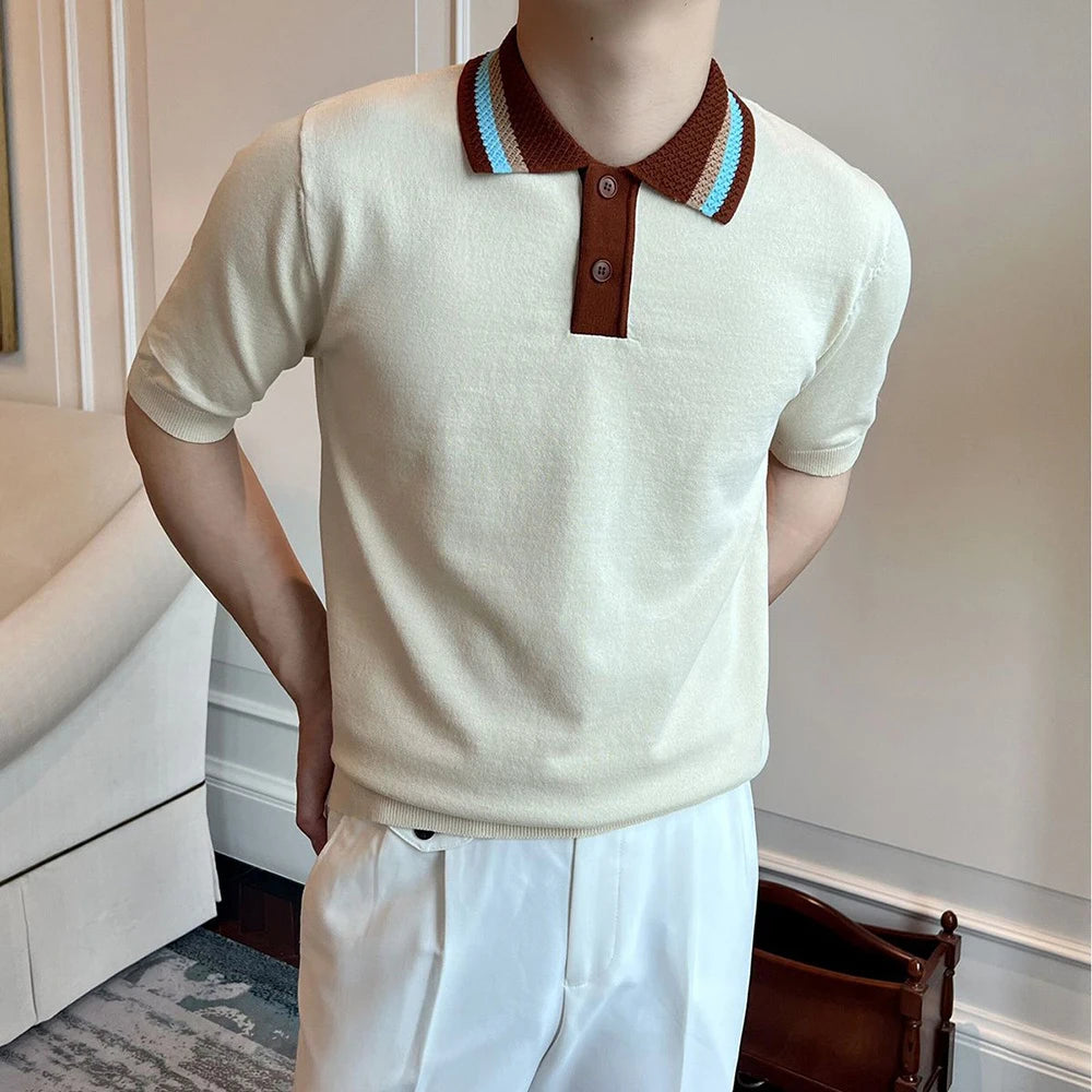 Vintage-Style Knit Polo Tee