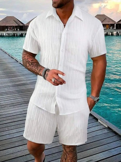 Button-Up Ribbed Shirt & Shorts Set