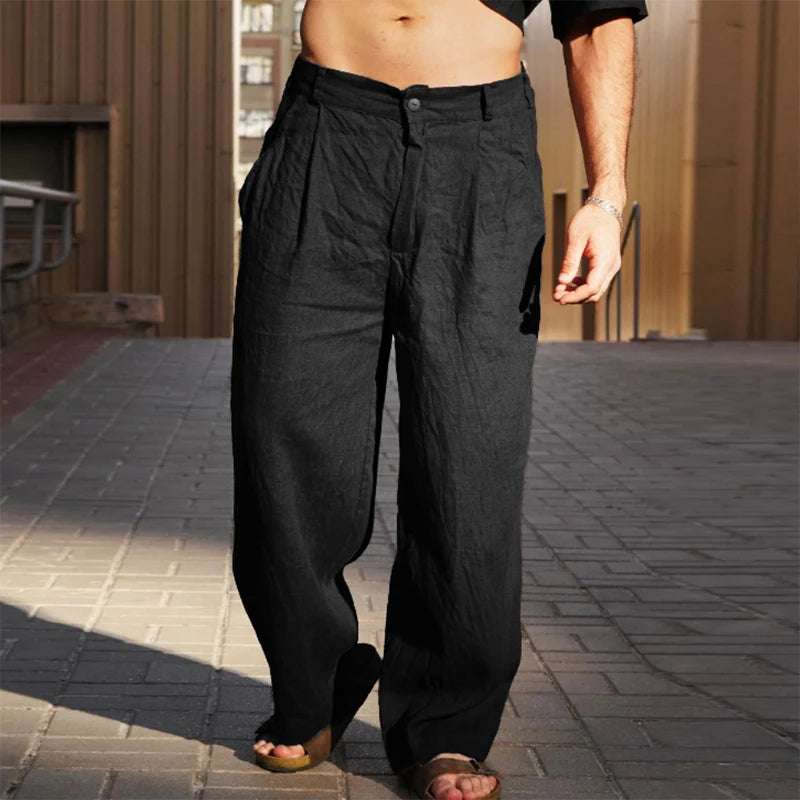 Crinkle Texture Linen Trousers