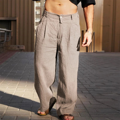 Crinkle Texture Linen Trousers