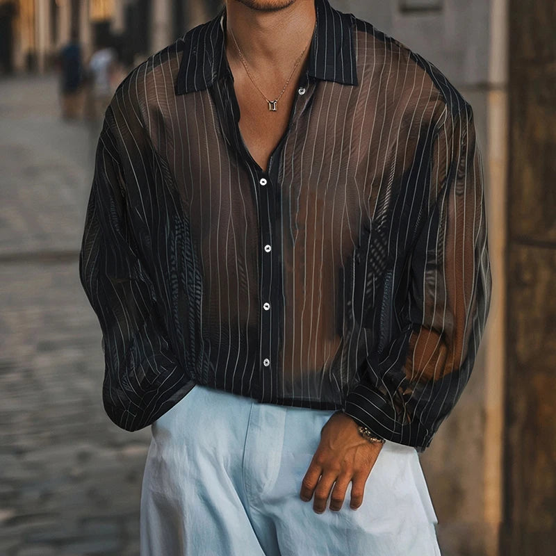 Sheer Striped Chiffon Shirt