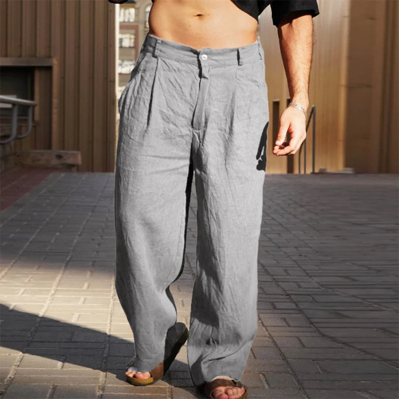 Crinkle Texture Linen Trousers