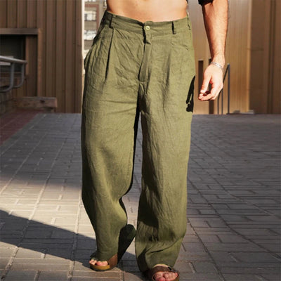 Crinkle Texture Linen Trousers