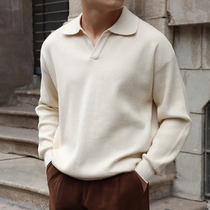 Textured Polo Collar Knit Sweater