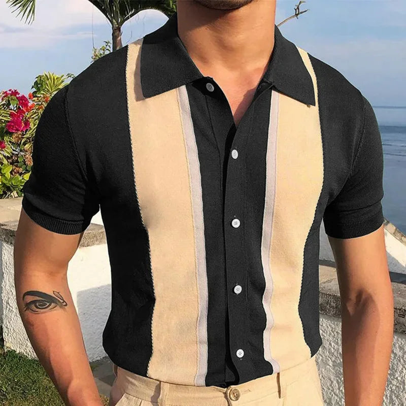 Retro Stripe Knit Polo Tee