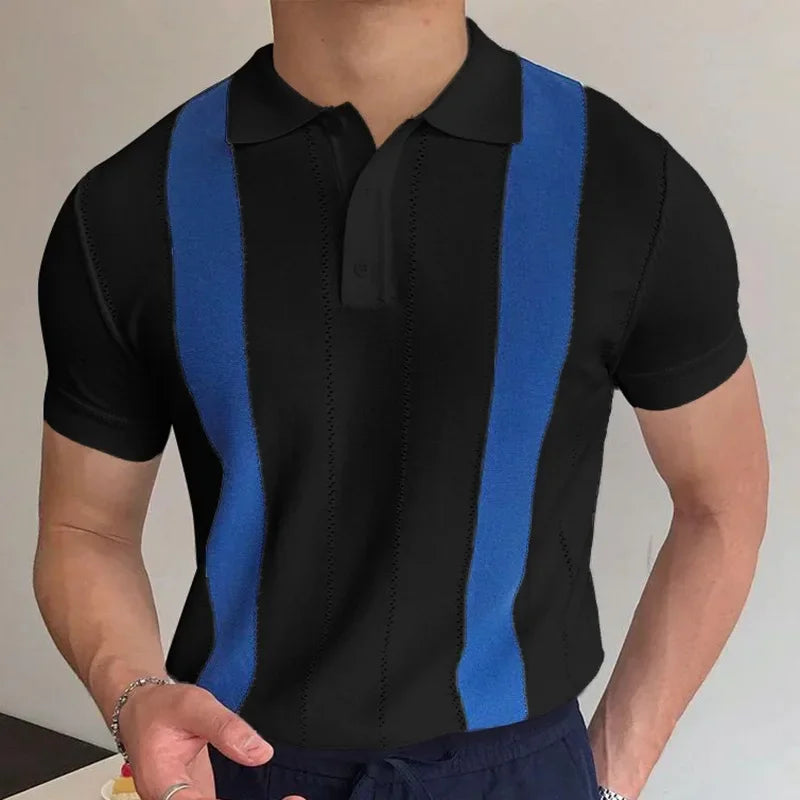 Retro Stripe Knit Polo Tee