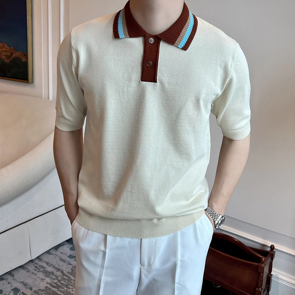 Vintage-Style Knit Polo Tee