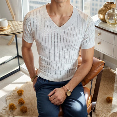 Vertical Knit V-Neck Tee