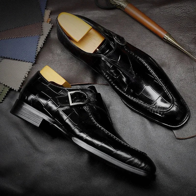 Glossy Crocodile Monk Loafers