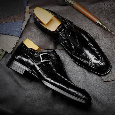 Glossy Crocodile Monk Loafers